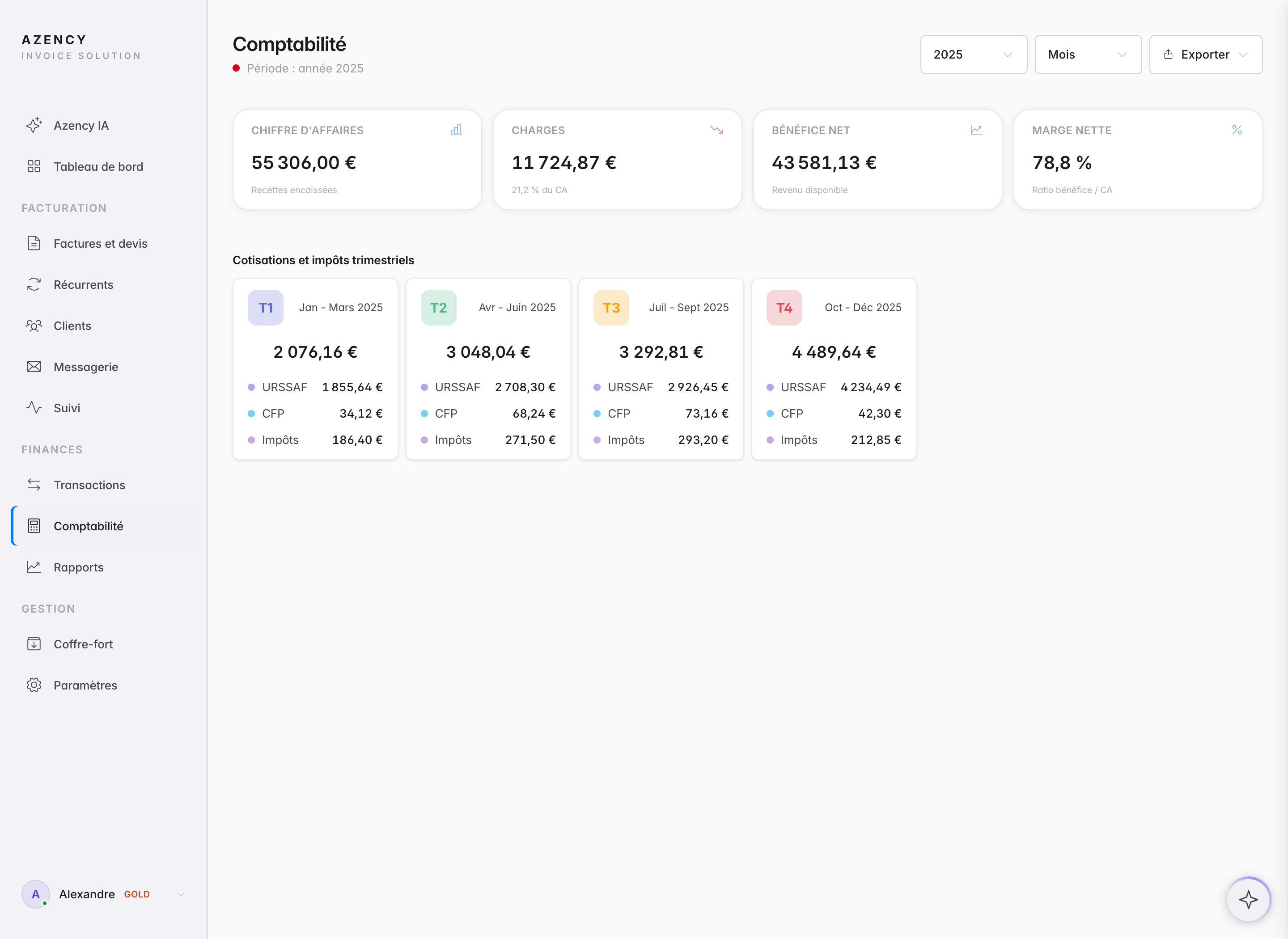 Comptabilité micro-entrepreneur — livre des recettes, charges sociales et export URSSAF automatique